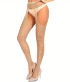 Ciorapi Crotchless cu Strasuri, Bej, S/M