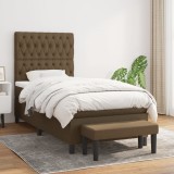 vidaXL Pat box spring cu saltea, maro &icirc;nchis, 100x200 cm, textil