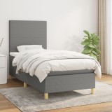 Cumpara ieftin Pat box spring cu saltea, gri &icirc;nchis, 90x200 cm, textil