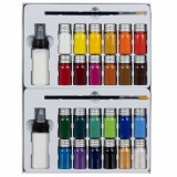 Set vopsele pentru pictura pe imbracaminte/materiale, Maaleo, cu pensule, 24 bucati, 10 ml, Isotrade