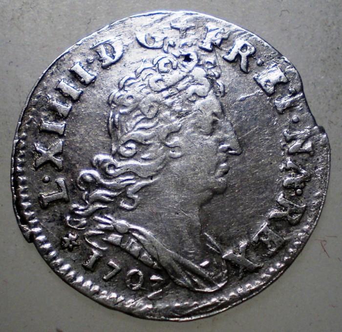 G.343 FRANTA LUDOVIC LOUIS XIV 5 SOLS 1/16 ECU 1703 BB ARGINT 1,44g