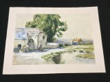 colectie / arta / design - Acuarela peisaj de tara cu casa , balta si caruta !