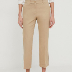 Sisley pantaloni femei, culoarea bej, drept, medium waist