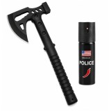 Cumpara ieftin Set topor si spray autoaparare chili DEPOX&reg;, otel inoxidabil, negru, 42 cm/60 ml, teaca inclusa