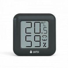 Termometru si higrometru digital de camera Airbi Smile, ecran LCD, memorie, suport expandabil cu magnet, Negru
