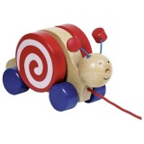 Jucarie de tras din lemn Goki Melcul Wanjah, 18 cm, pentru copii 1+ ani