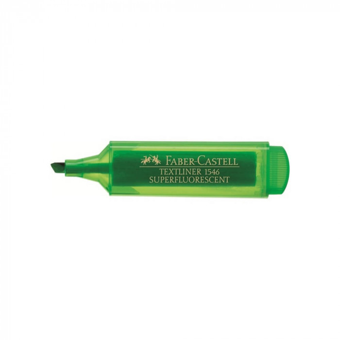 Textmarker Faber &ndash; Castell 1546, Verde Super Fluorescent, Rechizite Scolare, Textmarker Pigmentat, Accesorii pentru Birou, Marker Fluorescent Scoala,