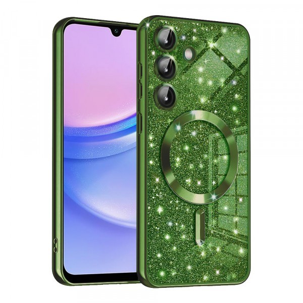Husa MagSafe pentru Samsung Galaxy A15 5G A156 / A15 A155, Techsuit, Luxury Glitter, Verde Inchis