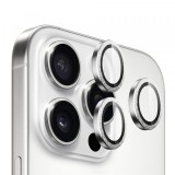 Folie de protectie Camera Spate Blueo Gliiter Diamond Metal Frame pentru Apple iPhone 16 Pro Max / 16 Pro, Sticla Securizata, Argintie