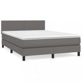 Cumpara ieftin Pat box spring cu saltea, gri, 140x200 cm, piele ecologica