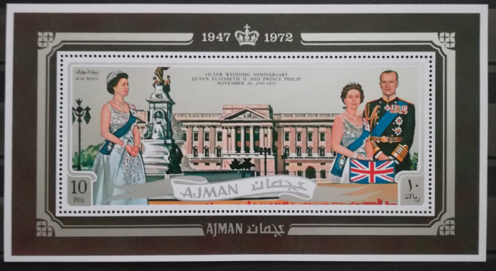 BC716, Ajman 1972, colita regina Elisabeta a II-a si printul Philip
