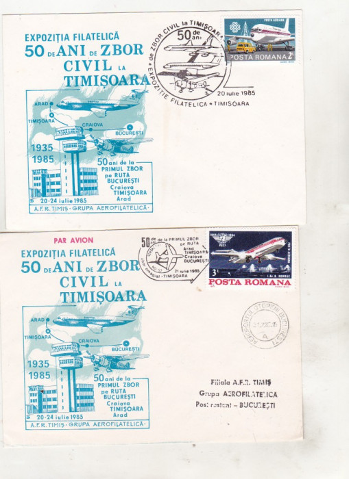 bnk fil Plic ocazional Expofil 50 ani zbor civil in Timisoara 1985