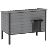 PawHut Căsuță rezistentă la intemperii cu acoperiș rabatabil, podea detașabilă și intrare pentru 1-2 pisici p&acirc;nă la 12 kg 85x55x70 cm gri deschis | Ao