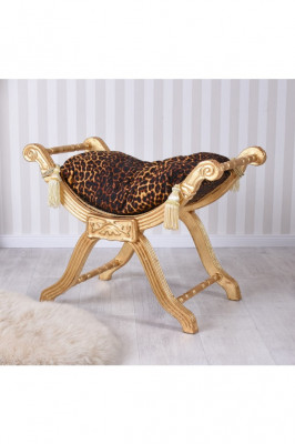 Scaunel turcesc din lemn masiv auriu cu tapiterie leopard CAT350A16 foto
