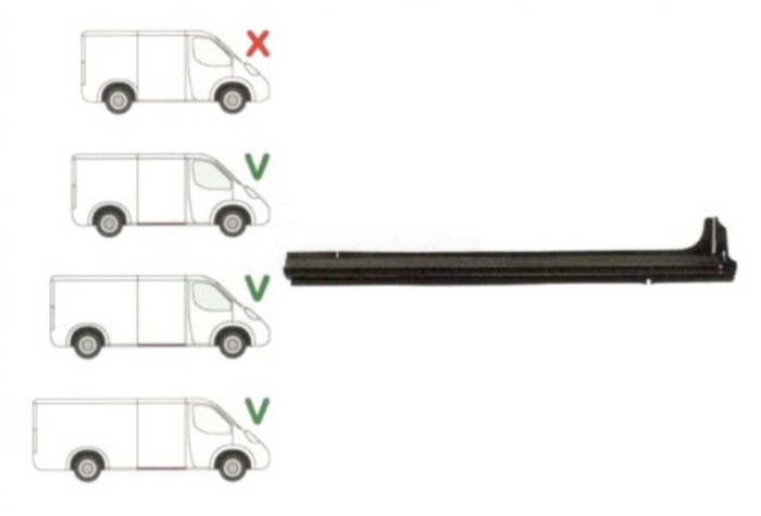 Prag FORD TRANSIT (V184/5), 05.2000-04.2006; TRANSIT/TOURNEO (V347/8), 05.2006-04.2013, partea dreapta, metal galvanizat; sub usa culisanta; lung; lu