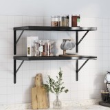 Set 2 Rafturi Perete Gossi 75x40x3 cm Otel Inoxidabil Negru Suspendate Depozitare Carti Obiecte Decorative