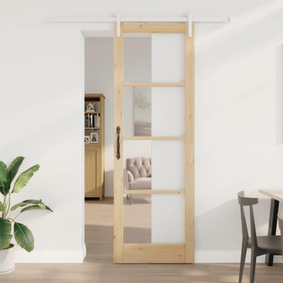 Ușă glisantă cu set de hardware &amp;#039;ORKDAL&amp;#039;Lemn Solid &amp;amp; Sticlă foto