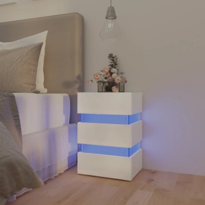 vidaXL Dulap noptieră cu LED alb extralucios 45x35x67cm lemn prelucrat foto