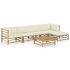 Set mobilier de gradina cu perne alb crem, 6 piese, bambus