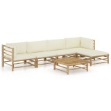 Set mobilier de gradina cu perne alb crem, 6 piese, bambus