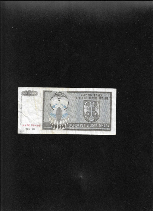 Republica Srpska Krajina 5000000 dinari dinara 1993 seria0158495