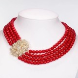 Set din Aliaj Placat cu Aur ( 210 grame ) cu Perlă de cristal și Cristal Alb ( Colier+Brățară )