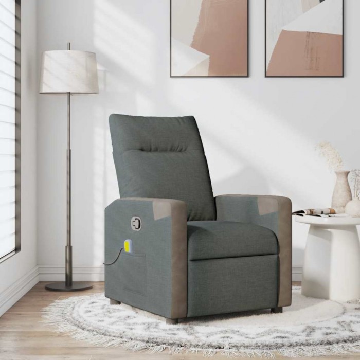 vidaXL Fotoliu de masaj rabatabil, gri &icirc;nchis, material textil 4104845