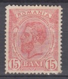 ROMANIA 1897 REGELE CAROL I SPIC DE GRAU FILIGRAN PR 15 BANI ROSU FILIGRAN PR INTORS(RP) GUMA ORIGINALA USOARA SARNIERA