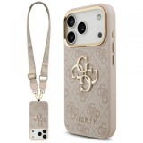 Husa pentru Apple iPhone 17 Pro, Guess, Big 4G Classic Logo with Big Strap, Roz