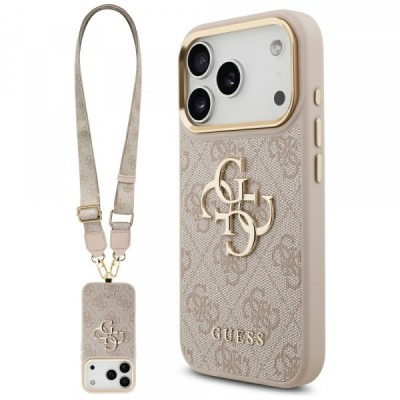 Husa pentru Apple iPhone 17 Pro, Guess, Big 4G Classic Logo with Big Strap, Roz foto