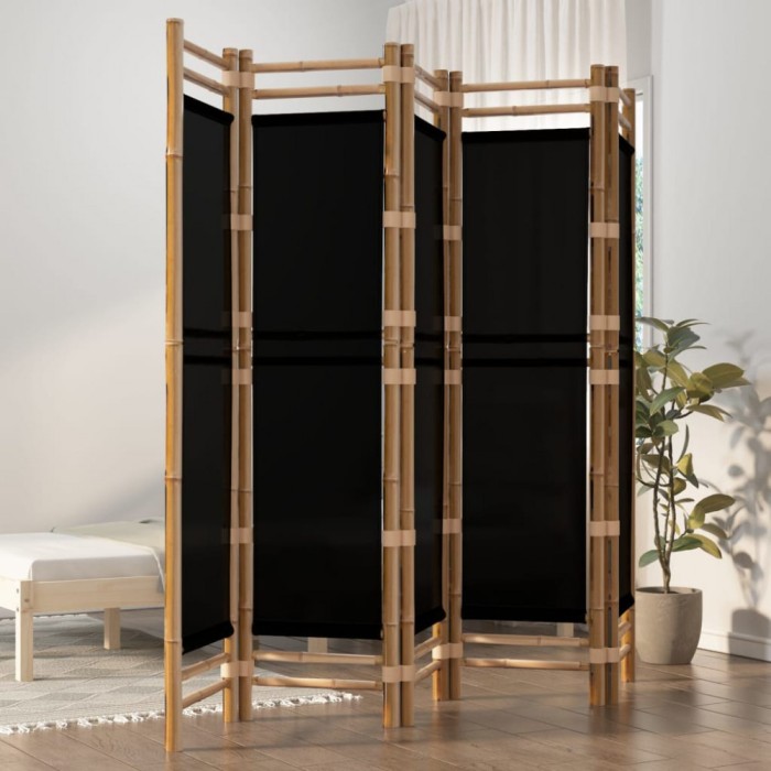 Separator de cameră pliabil cu 5 panouri 200 cm bambus și p&acirc;nză