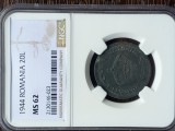 MONEDA ROMANIA - 20 LEI 1944, PERIOADA REGALISTA, GRADATA NGC - MS62, Zinc