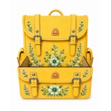Cutie pentru Aranjamente Florale &icirc;n Formă de Ghiozdănel &ndash; Model Floral Galben cu Flori Verzi