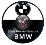 Ceas de perete decorativ realizat din disc de vinil, Model BMW Sheer Driving Pleasure Cadran Carbon, Negru, 30 cm