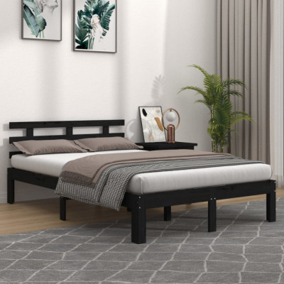 vidaXL Cadru de pat dublu, negru, 135x190 cm, lemn masiv foto