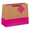 Pungă Cadou, Bicolor, Bej Fucsia, M&acirc;nere Textile, Dimensiuni 33x14x26.5 cm, Oem
