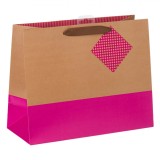 Pungă Cadou, Bicolor, Bej Fucsia, M&acirc;nere Textile, Dimensiuni 33x14x26.5 cm, Oem