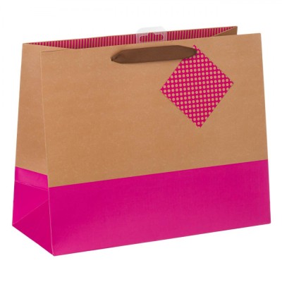 Pungă Cadou, Bicolor, Bej Fucsia, M&amp;acirc;nere Textile, Dimensiuni 33x14x26.5 cm foto