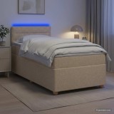 Cumpara ieftin Pat boxspring cu saltea cu benzi LED Crem 80 x 200 cm Tesatura