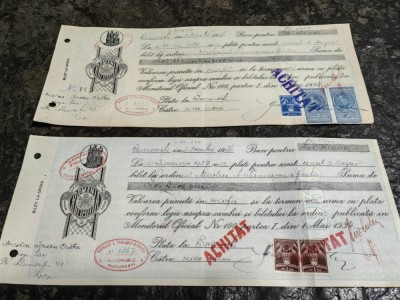 Lot cambie, Bilet la Ordin, 1936, Timbru Sec, semnat Nicolae Ionescu Cristea,rar foto