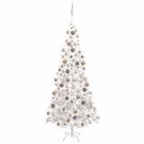 Brad de Crăciun pre-iluminat cu set globuri, alb, 240 cm, L