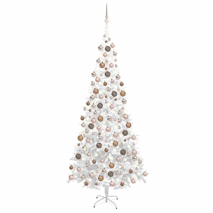 Brad de Crăciun pre-iluminat cu set globuri, alb, 240 cm, L