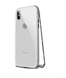 Husa cu Bumper din Aluminiu cu prindere Magnetica si spate din Sticla Temperata Securizata pentru iPhone X Silver