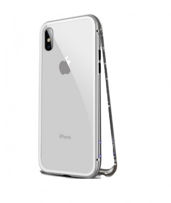 Husa cu Bumper din Aluminiu cu prindere Magnetica si spate din Sticla Temperata Securizata pentru iPhone X Silver foto