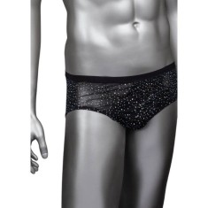 Chilot sexy bărbați CALEXOTICS Radiance Classic Briefs, lenjerie erotică din plasă cu strasuri, negru, mărime universală (45-3)