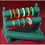 Cumpara ieftin Suport expunere bijuterii si bratari Watchbox, 3 brate, catifea, verde inchis, WZ576