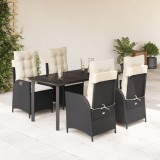 VidaXL Set mobilier de grădină cu perne, 5 piese, negru, poliratan