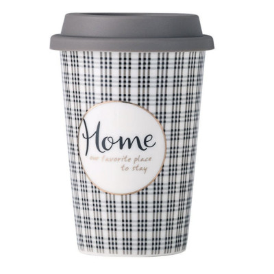 Cana ceramica de voiaj Pufo Home pentru cafea cu capac din silicon, 415 ml, gri inchis foto