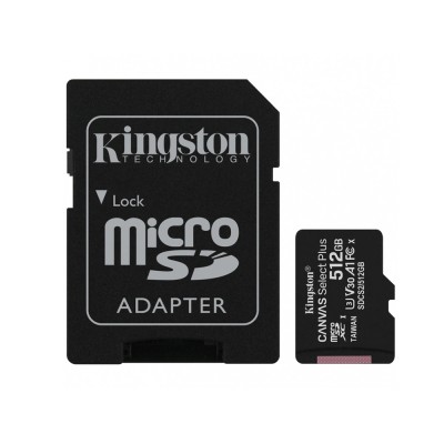 Kingston - Memory Card Canvas Select Plus (SDCS2/512GB) - MicroSDXC with Adapter, 512GB, Class 10 / UHS-1 U3 - Black foto