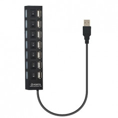 Hub 7x port USB, transmisie rapida 2.0 - Negru